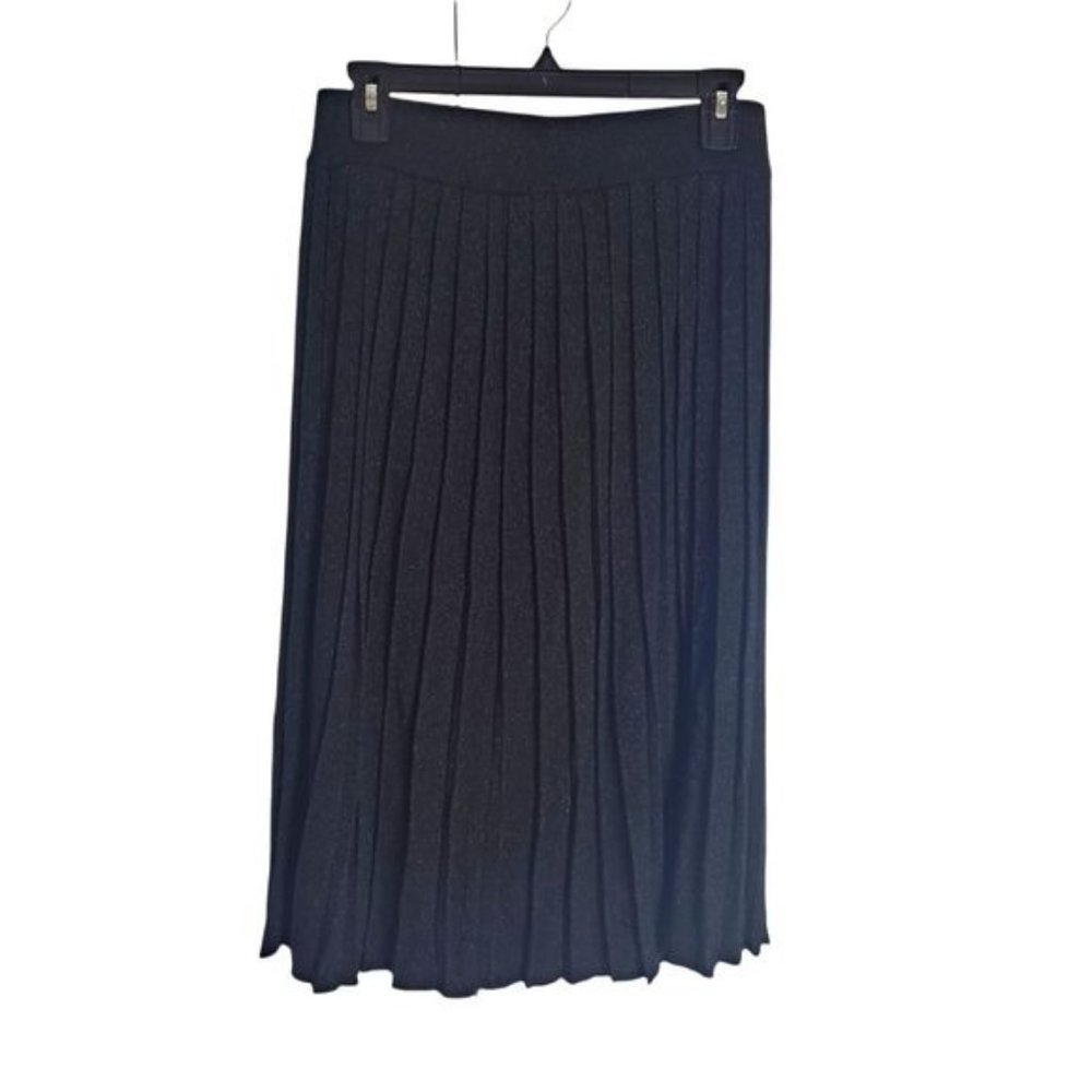 Anne Klein Black Pleated Midi Skirt Womens Size Small Elastic Waistband